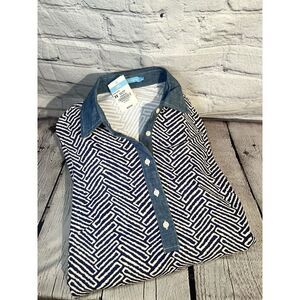 J.McLaughlin Elena Dress Geo Pattern‎ Catalina Cloth Denim Trim Size XS NWT